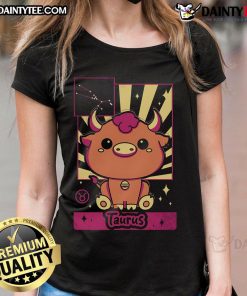 Alt Text: Cute astrology kawaii zodiac Taurus ladies tee featuring a playful bull design on a soft fabric.