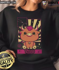 Cute astrology kawaii zodiac Taurus sweatshirt featuring a playful bull design in pastel colors.