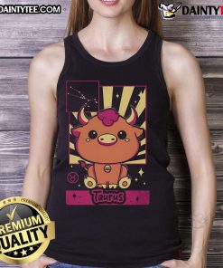 Alt Text: Cute astrology kawaii zodiac Taurus tank top featuring a playful bull design, perfect for astrology lovers.
