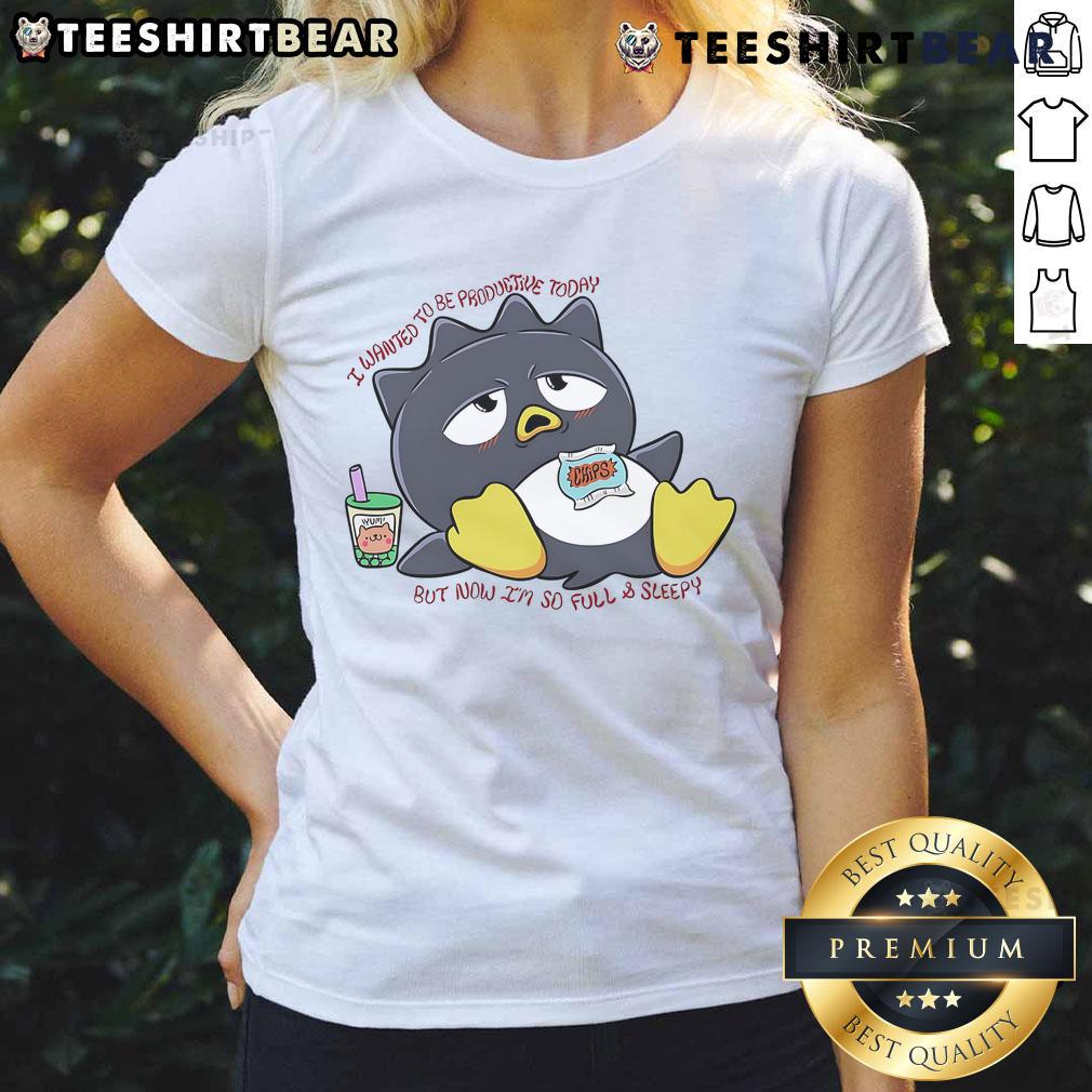Cute Badtz-Maru I Wanted To Be Productive Today But Now I'm So Full And Sleepy Ladies-Tee Alt Text: Cute Badtz Maru tee for ladies, featuring a fun design about feeling full and sleepy, perfect for casual wear.