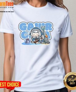 Alt Text: Cute Bioworld Gawr Gura Beach Chibi Ladies Tee featuring a vibrant design of Gawr Gura at the beach.