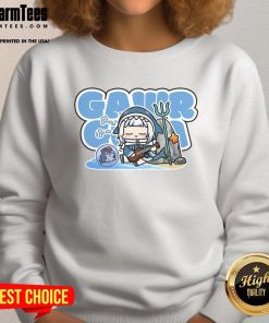 Alt Text: Cute Bioworld Gawr Gura Beach Chibi Sweatshirt featuring vibrant colors and adorable Gawr Gura character design.