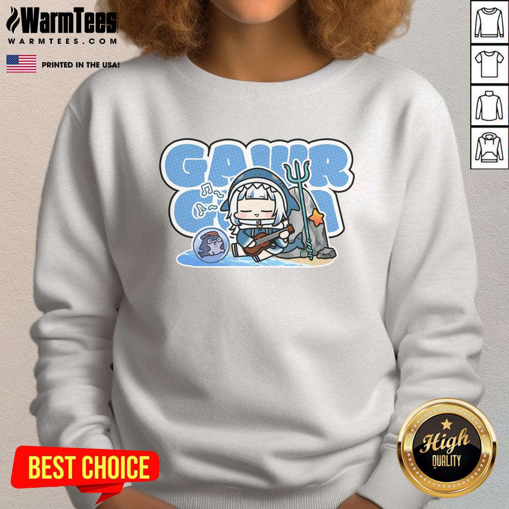 Cute Bioworld Gawr Gura Beach Chibi Sweatshirt Alt Text: Cute Bioworld Gawr Gura Beach Chibi Sweatshirt featuring vibrant colors and adorable Gawr Gura character design.
