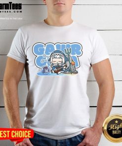 Alt Text: Cute Bioworld Gawr Gura beach chibi t-shirt featuring a colorful design of the popular character in a playful pose.