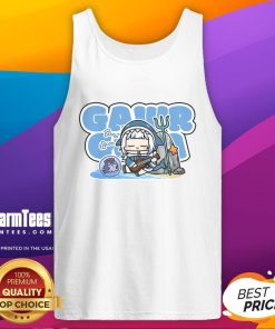 Alt Text: Cute Bioworld Gawr Gura beach chibi tank top featuring vibrant colors and playful design, perfect for summer wear.