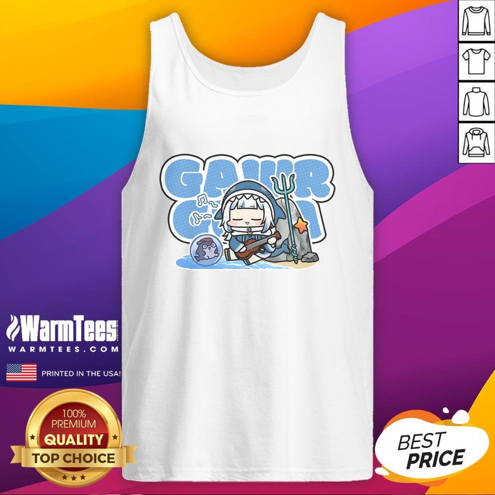 Cute Bioworld Gawr Gura Beach Chibi Tank Top Alt Text: Cute Bioworld Gawr Gura beach chibi tank top featuring vibrant colors and playful design, perfect for summer wear.