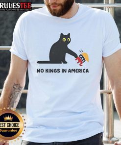Cute black cat and elephant graphic on a 'No Kings In America' Republican t-shirt, perfect for animal and political humor fans.