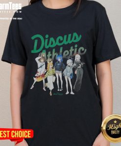 Cute blue archive discus athletic ladies tee featuring a stylish design for active women.