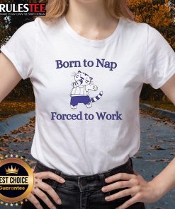 Cute 'Born to Nap, Forced to Work' Cat Ladies Tee featuring a playful cat design, perfect for feline lovers and comfy wear.