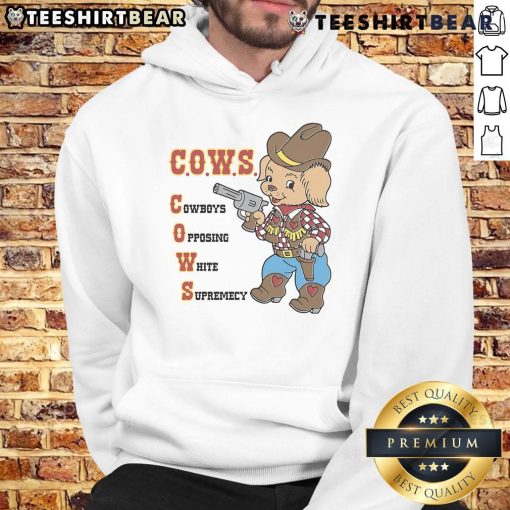 Cute C.O.W.S. Cowboys Opposing White Supremacy Hoodie featuring vibrant graphics and a bold message against hate.