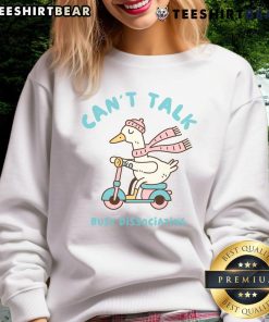 Alt Text: Cute Can't Talk Busy Dissociating Duck Sweatshirt featuring a whimsical duck design, perfect for casual wear.