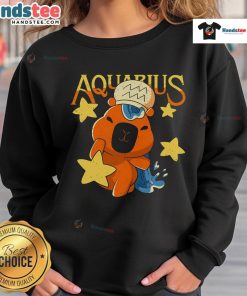 Adorable capybara graphic on an Aquarius sweatshirt, perfect for zodiac lovers and animal enthusiasts.