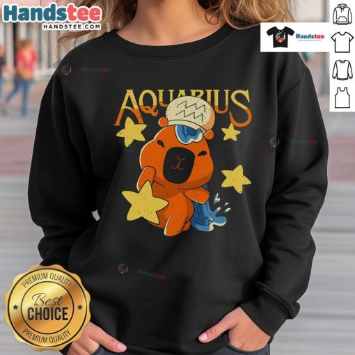 Adorable capybara graphic on an Aquarius sweatshirt, perfect for zodiac lovers and animal enthusiasts.