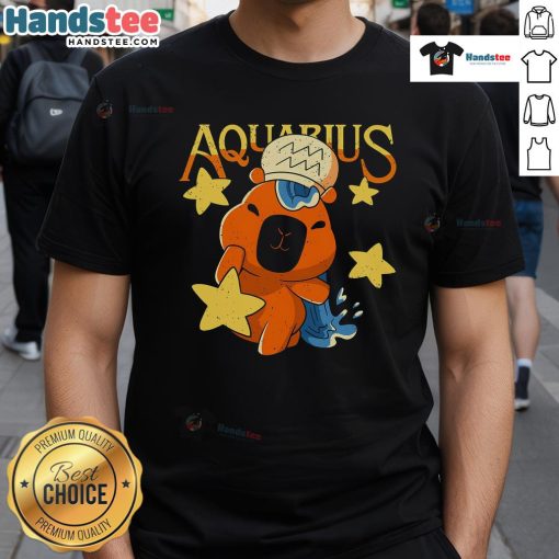 Alt Text: Cute Capybara Aquarius T-Shirt featuring an adorable capybara illustration and zodiac-inspired design on soft fabric.
