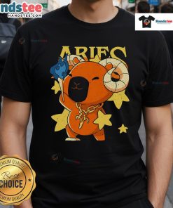 Cute Capybara Aries T-Shirt featuring an adorable capybara design and Aries zodiac symbol, perfect for astrology lovers.