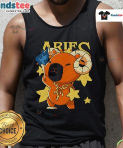 Adorable capybara graphic on an Aries tank top, perfect for astrology lovers and animal enthusiasts.