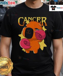 Adorable capybara graphic on a cancer awareness t-shirt, featuring a playful design for animal lovers and supporters.