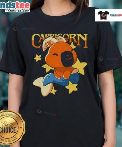Cute Capybara Capricorn Ladies Tee featuring an adorable capybara design, perfect for zodiac lovers and casual wear.