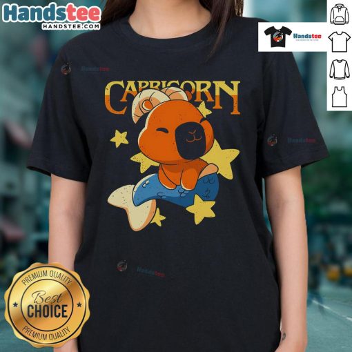 Cute Capybara Capricorn Ladies Tee featuring an adorable capybara design, perfect for zodiac lovers and casual wear.