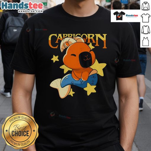 Alt Text: Cute Capybara Capricorn T-Shirt featuring an adorable capybara graphic, perfect for capybara and zodiac lovers.