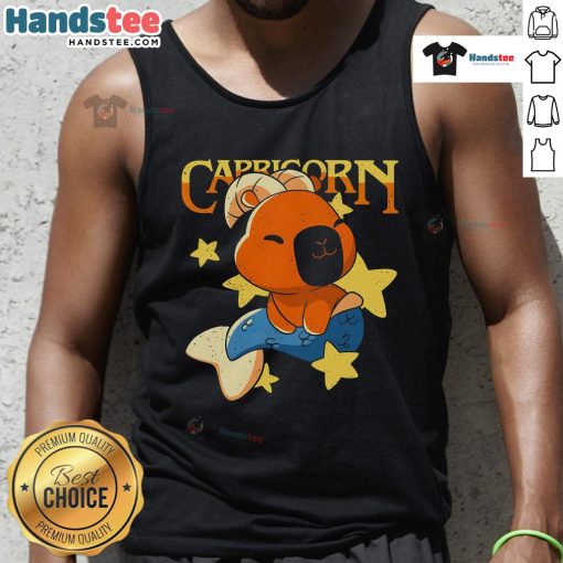 Adorable capybara graphic on a Capricorn tank top, perfect for animal lovers and zodiac enthusiasts.