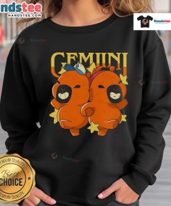 Adorable cute capybara Gemini sweatshirt featuring a playful capybara design, perfect for astrology lovers.
