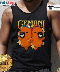 Alt Text: Adorable capybara graphic on a Gemini tank top, perfect for animal lovers and astrology enthusiasts.