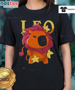 Cute capybara Leo on a ladies tee, featuring a playful design perfect for animal lovers and casual wear.