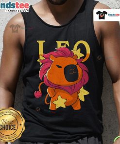 Adorable capybara graphic on a Leo tank top, perfect for casual wear and animal lovers. Cute capybara tank top design.
