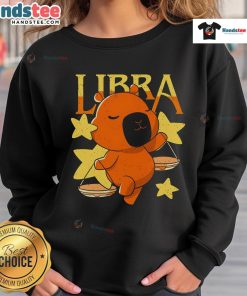 Cute capybara Libra sweatshirt featuring an adorable capybara design, perfect for astrology lovers and cozy wear.