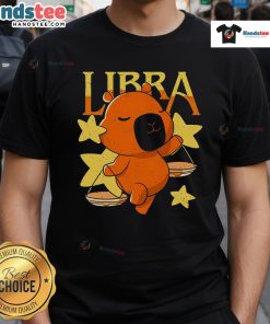 Alt Text: Adorable capybara graphic on a Libra t-shirt, perfect for animal lovers and astrology enthusiasts.