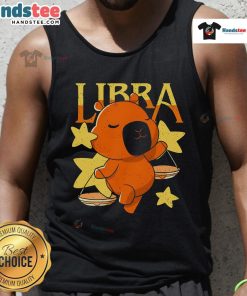 Adorable capybara graphic on a Libra tank top, perfect for animal lovers and zodiac enthusiasts.