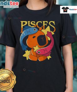 Alt Text: Cute capybara graphic on a Pisces ladies tee, perfect for zodiac lovers and animal enthusiasts.