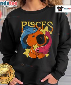 Adorable capybara graphic on a cozy Pisces sweatshirt, perfect for zodiac lovers and animal enthusiasts.