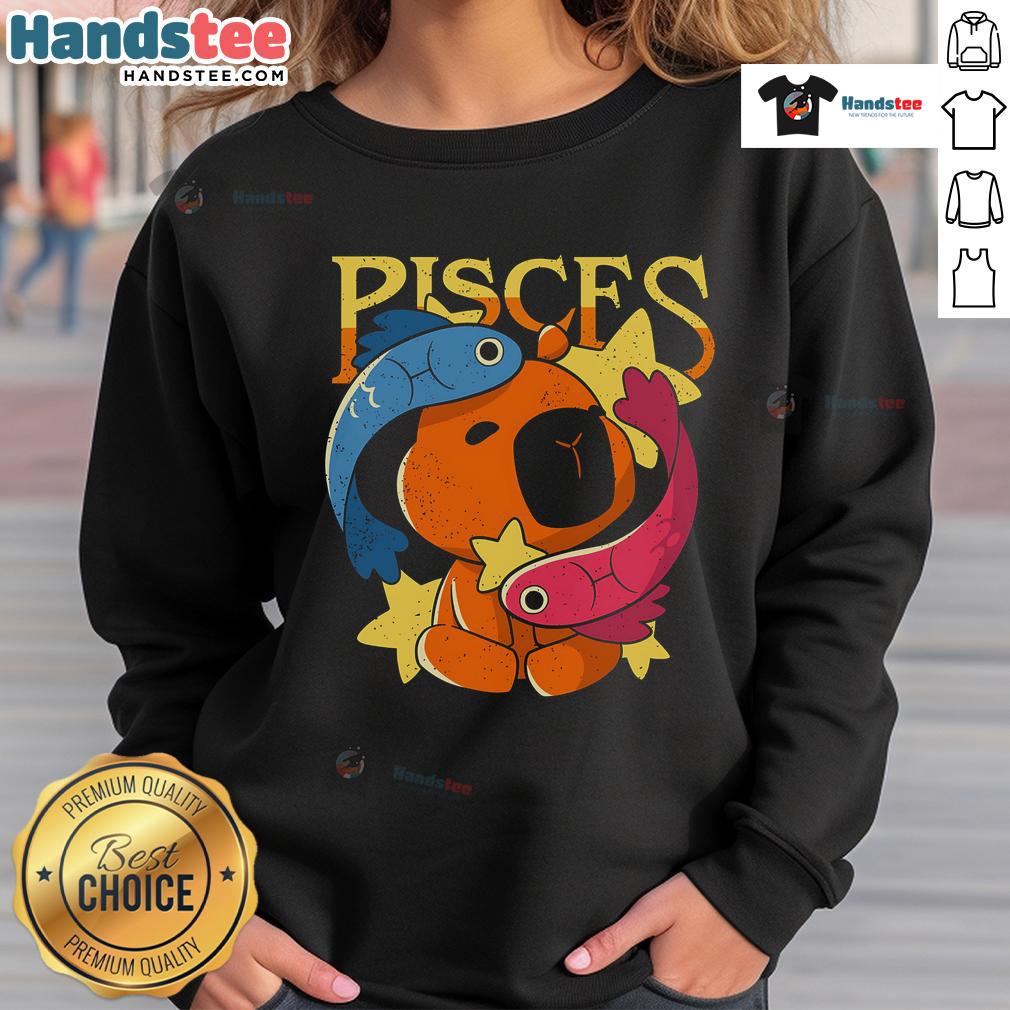 Cute Capybara Pisces Sweatshirt Adorable capybara graphic on a cozy Pisces sweatshirt, perfect for zodiac lovers and animal enthusiasts.