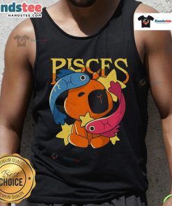 Alt Text: Adorable capybara graphic on a Pisces tank top, perfect for animal lovers and astrology fans.