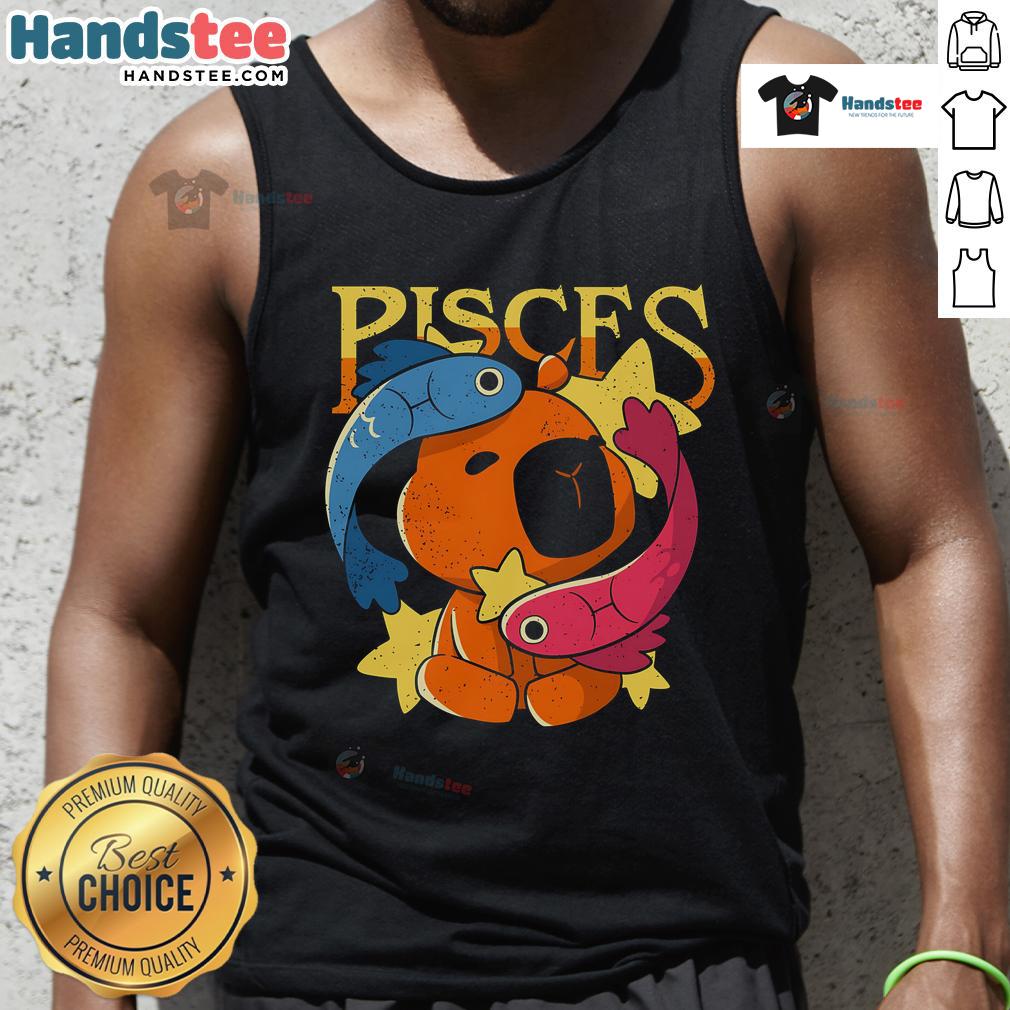 Cute Capybara Pisces Tank Top Alt Text: Adorable capybara graphic on a Pisces tank top, perfect for animal lovers and astrology fans.