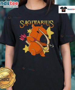 Alt Text: Cute capybara design on a Sagittarius ladies' tee, perfect for zodiac fans and animal lovers.