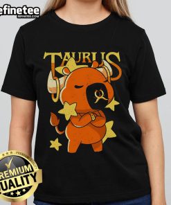Cute capybara Taurus ladies tee featuring a charming design perfect for astrology lovers and animal enthusiasts.