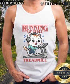 Cute cat running up that treadmill tank top featuring an adorable feline in motion, perfect for cat lovers and fitness enthusiasts.