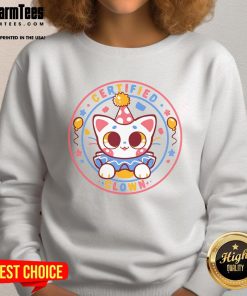 Cute Certified Clown Cat Sweatshirt featuring a playful cat design, perfect for animal lovers and cozy outfits.