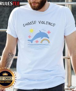 Adorable 'Choose Violence' summer t-shirt featuring playful dolphins, perfect for beach lovers and fun fashion enthusiasts.