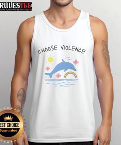 Alt Text: Cute choose violence summer tank top featuring playful dolphins, perfect for beach outings and casual wear.