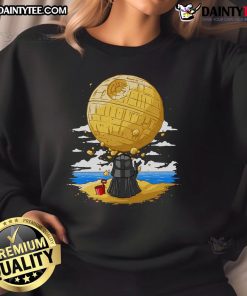 Adorable Darkside sandcastles graphic on a Darth Vader sweatshirt, perfect for Star Wars fans and cozy style.