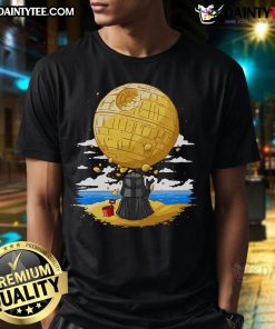 Alt Text: Cute Darkside Sandcastles Darth Vader T-Shirt featuring a whimsical design of Darth Vader building sandcastles.