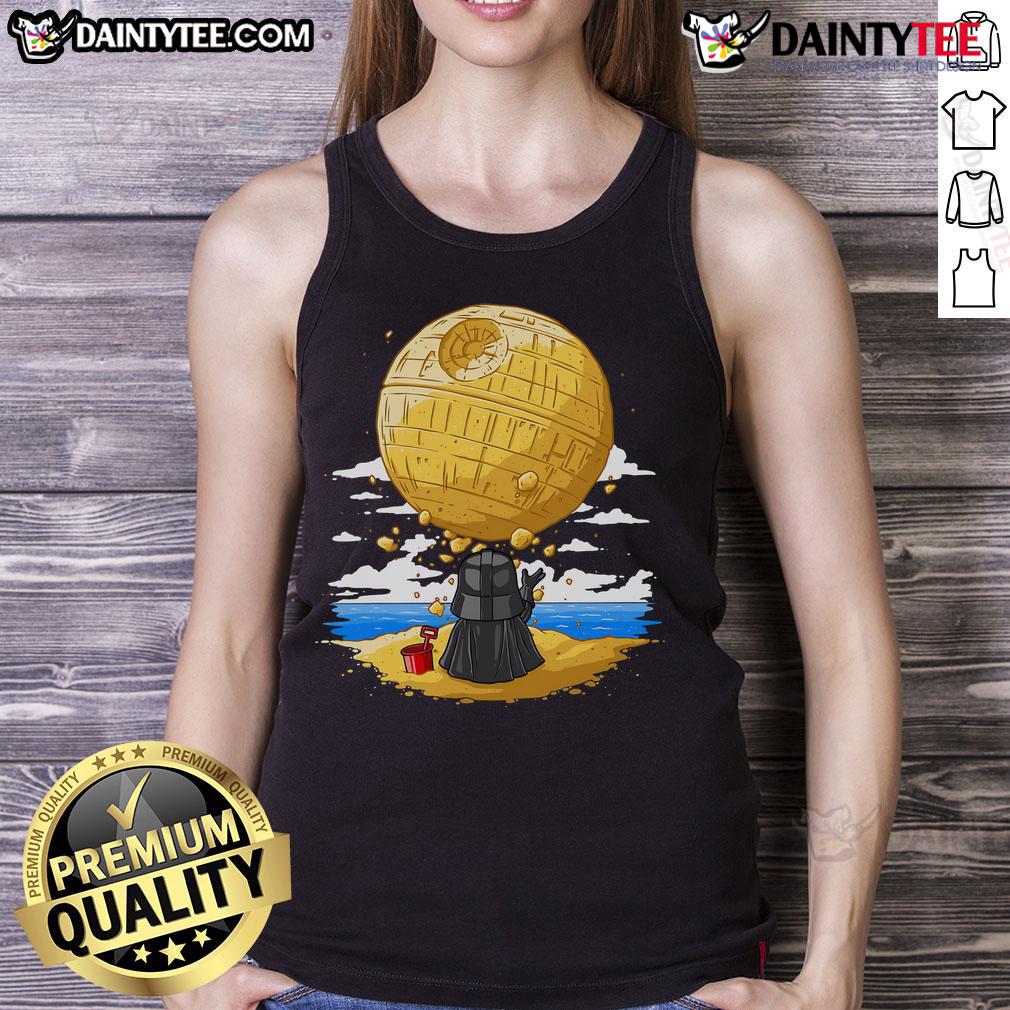 Cute Darkside Sandcastles Darth Vader Tank Top Alt Text: Cute Darkside Sandcastles Darth Vader tank top featuring a playful design perfect for Star Wars fans and beach lovers.