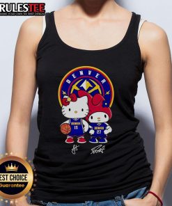 Denver Nuggets Jokic and Murray Hello Kitty signature tank top design, perfect for fans and stylish sportswear enthusiasts.