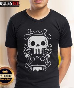Alt Text: Cute Dos Calaveras Skull T-Shirt featuring colorful skull designs, perfect for Halloween or Day of the Dead celebrations.