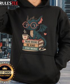 Alt Text: Cute dragons and books design on a cozy hoodie, perfect for book lovers and fantasy fans. Shop the Kind and Weird hoodie!