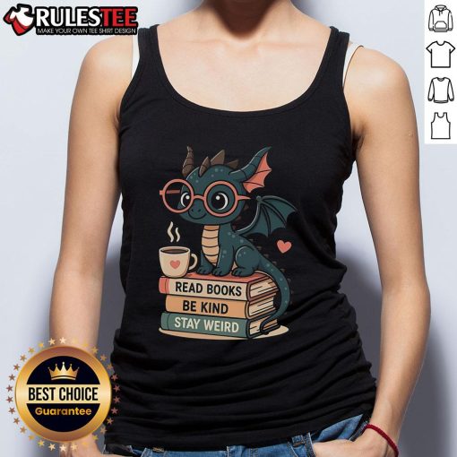 Adorable tank top featuring cute dragons and books, perfect for fans of whimsical and quirky fashion.